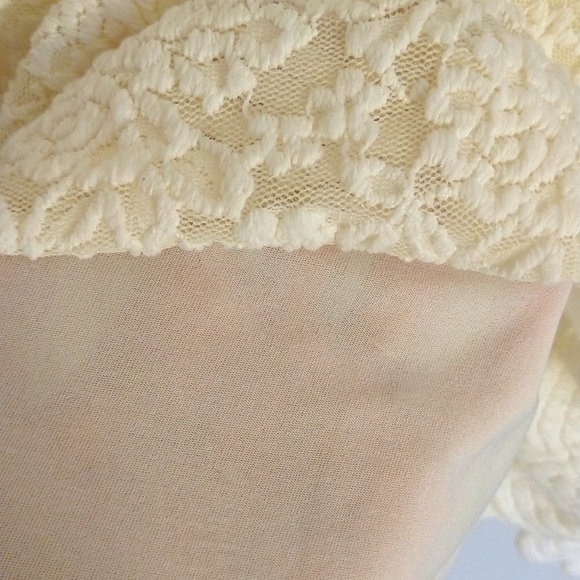 Vintage JM Collection Petite Dainty Cream Scalloped Edge Lacy Mesh V-Neck Top - Picture 9 of 12